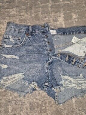 Zara Distressed High-Rise Light Blue Denim Shorts
